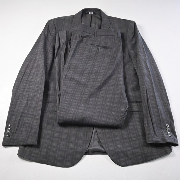 Beverly Hills Polo Club 44R 38x30 Gray Plaid Mens Jacket Pants Suit